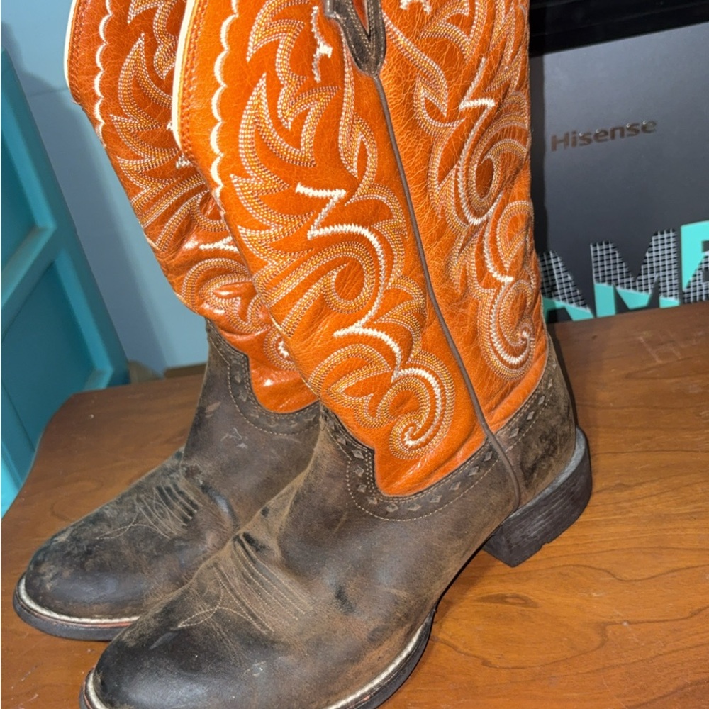 Ariat Western Heeled Boots Orange and Brown